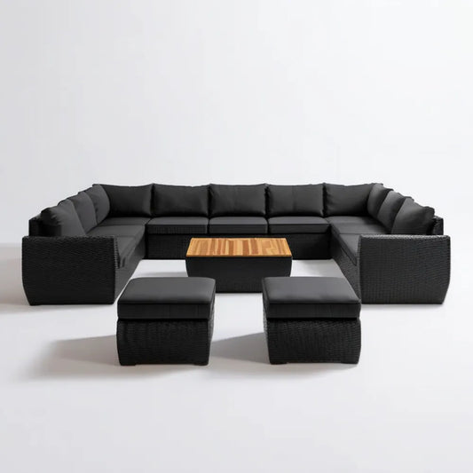 10-częściowy zestaw wypoczynkowy z technorattanu w kształcie U 320 × 230 × 65 cm Czarny/Brązowy